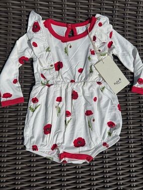 Kyte BABY White Romper with Red Poppy Print